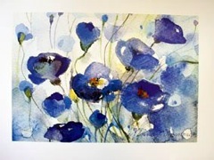 sinisävyinen akvarellimaalaus kukista